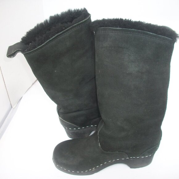 Ugglebo Sweden Handmade Nubuck& Suede Shearling-Lined Clog Boots - Picture 1 of 12